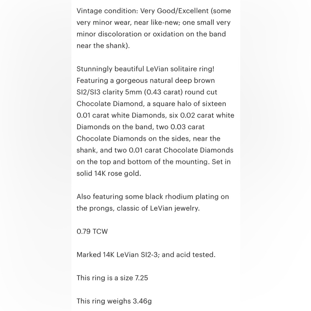 LeVian Chocolate Diamond Ring: 14K Rose Gold, SI2 Brown Diamond Solitaire - Picture 14 of 14